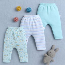 BUMZEE Cotton Full Length Stripes & Floral Print Diaper Pants Pack of 3 - Mint Green-image-95