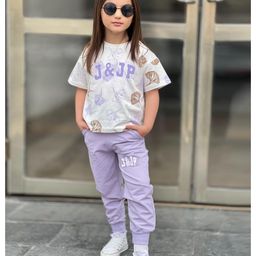 J&JP Cotton Half Sleeves Floral Printed Tee & Joggers Set - Purple-image-91
