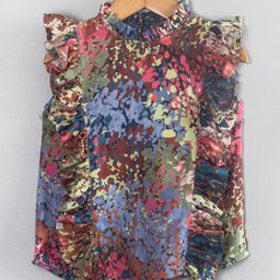 Hugsntugs Woven Cotton Sleeveless Abstract Printed Top - Multi Colour-image-94