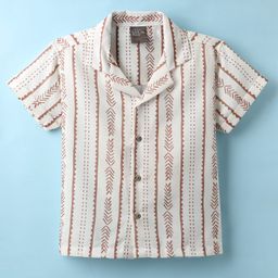 Little Kangaroos Cotton Woven Half Sleeves Striped Shirt - Brown & White-image-83