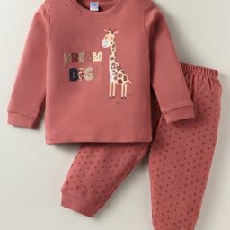 Tango Interlock Knit Full Sleeves Night Suit with Giraffe Print - Red-image-35