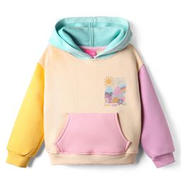 Little Kangaroos Woven Drop Shoulder Full Sleeves Colour Block Hooded Sweatshirt With Kangaroo Pockets & Print Detailing - Multi Colour-image-89
