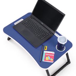 fab n funky Smart Multipurpose Foldable Laptop Table with Cup Holder Solid Colour  - Blue image 2