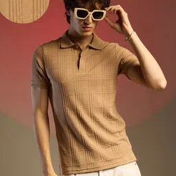 Campus Sutra Men Self Design Polo Collar Cotton T-shirt-image-74
