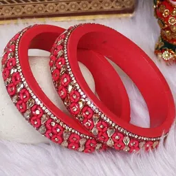 TAJ BRIDAL STORE Set Of 2 Kundan Studded Lac Bangles-picture-41