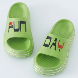 Honeyhap Slip on Sliders with Text Graphics - Green image 3