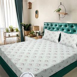 Aura Cream-Coloured & Pink Floral 300 TC King Bedsheet with 2 Pillow Covers 2.50x2.25m-picture-16