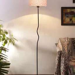 Devansh White & Black Printed Cylindrical Floor Lamp With Shade image 5