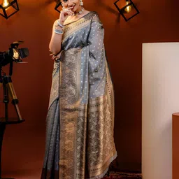 SWEETPEL Ethnic Motifs Woven Design Zari Banarasi Saree-picture-38