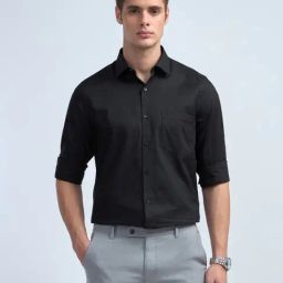 Arrow Black Cotton Regular Fit Self Pattern Shirt-picture-34