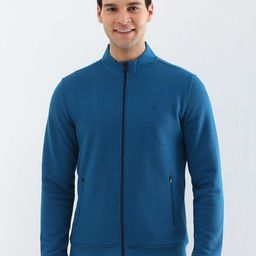 Allen Solly Men Blue High Neck Long Sleeves Front-Open Sweatshirt-picture-17
