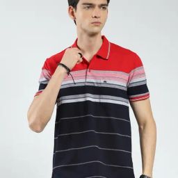 Monte Carlo Red Regular Fit Striped Polo T-Shirt-image-46