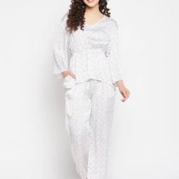 Clovia White Printed Top Pyjamas Set-image-41