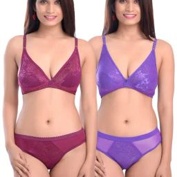 AROUSY Maroon & Purple Self Pattern Bra Panty Set - Pack Of 2-image-76