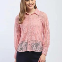 MADAME Pink Lace Work Shirt-image-76