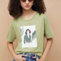 Fame Forever By Lifestyle Green Cotton Regular Fit Printed T-Shirt-image-78