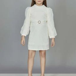 Peppermint Girls White Textured Full Sleeves Dress-picture-4