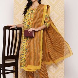 KALINI Women Floral Printed Regular Pure Cotton Kurta with Trousers & Dupatta-picture-32