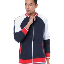 Campus Sutra Blue Colour-Block Full Sleeves Mandarin Collar Jacket-image-29