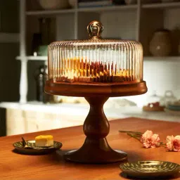 ellementry Fluted Transparent Glass Cloche with Stand - Set of 1-21