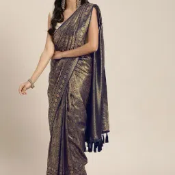Vastranand Navy Woven Saree With Unstitched Blouse-image-85