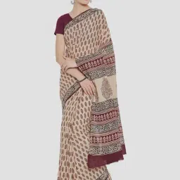 Kalakari India Beige Cotton Printed Saree With Unstitched Blouse-picture-20