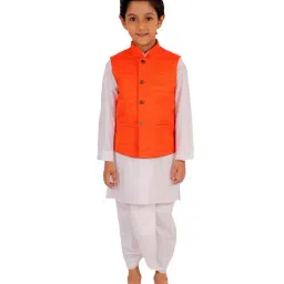 VASTRAMAY Kids Orange & White Cotton Textured Kurta Set-image-39