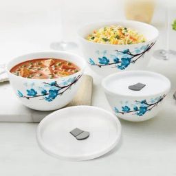 Larah by Borosil Blue Opalware Serving Bowls - Set of 3-image-32