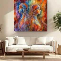 999Store Multicolor Canvas Abstract Twin Silhouettes Painting-16