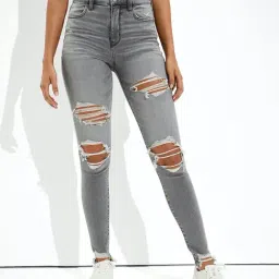 American Eagle Women Grey Ne(x)t Level Ripped Super High-Waisted Jegging-image-11
