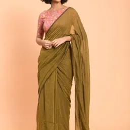 Suta Olive Green Cotton Saree Without Blouse-image-39