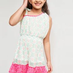 Global Desi Girl Kids White & Pink Printed Dress-image-10