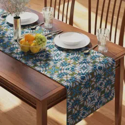 Petal Home Alhambra Teal Blue & White Cotton Table Runner-image-39