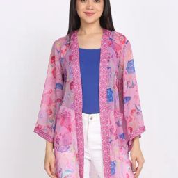 SHAYE Pink Chiffon Printed Shrug-picture-4