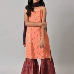 Aurelia Kids Orange & Maroon Floral Print Kurta Set-image-61