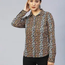 Rigo Brown & White Cotton Animal Print Shirt-image-68
