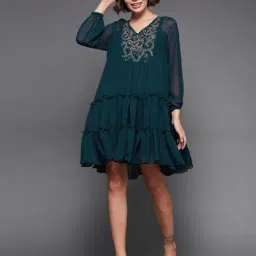 Miss Chase Dark Teal Embellished A Line Dress-picture-37