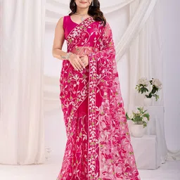 HERE&NOW Floral Embroidered Net Saree-image-62