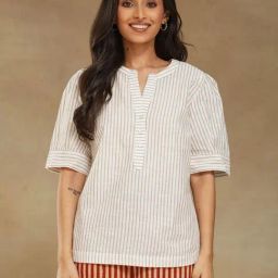 Fabindia White Cotton Striped Top-picture-29