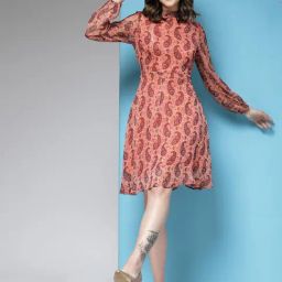 KASSUALLY Orange Printed A Line Dress-image-22