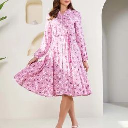Styli Pink Floral Print A-Line Dress-image-40