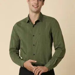 Allen Solly Green Slim Fit Striped Shirt-image-24