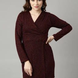 SHOWOFF Red & Black Checks Wrap Dress-image-32