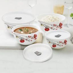 Larah by Borosil Red Opalware Mixing & Serving Bowls with Lids - Set of 4-image-13