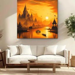 999Store Brown Canvas Golden City At Sunset Painting-15