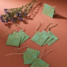 Fabindia Home Green Paper Printed Sarkhaab Gift Tag - Set of 10-23