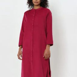 Utsa by Westside Pink Solid Straight Cotton Kurta-image-5