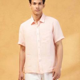 Fabindia Peach Linen Straight Fit Shirts-picture-23