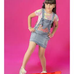 Tiny Girl Light Blue Barbie Printed Dungaree-image-32