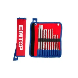 Emtop SDS Plus 10 Pcs Hammer Drill Bits and Chisels Set, EHDR12101-23